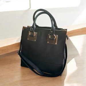 Large Black Rivet Handbag - Black with Gold Tone Hardware